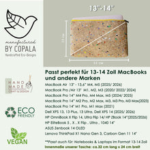 Laden des Bilds im Galerie-Viewer, 13–14 Zoll nachhaltige vegane Laptoptasche aus Kork, MacBook Hülle, Farbakzenten-gelber Zipper