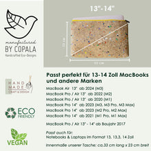 Laden des Bilds im Galerie-Viewer, 13–14" nachhaltige vegane Laptoptasche aus Kork, MacBook Hülle, Farbakzenten-gelber Zipper