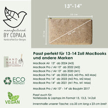 Laden des Bilds im Galerie-Viewer, 13–14" nachhaltige vegane Laptoptasche aus Kork, MacBook Hülle - Natur gelber Zipper
