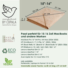 Laden des Bilds im Galerie-Viewer, Gefütterte 15–16 Zoll Laptoptasche aus Kork | Nachhaltige vegane Laptop Hülle mit Magnetverschluss, wasserabweisend für MacBook Air & Pro, Natur