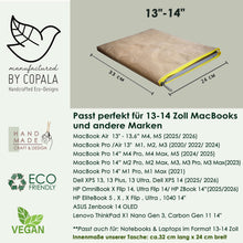 Laden des Bilds im Galerie-Viewer, Gefütterte 13–14 Zoll Laptoptasche aus waschbarem Kraftpapier (Vegan-Leder-Optik) mit gelbem Zipper – Nachhaltige wasserabweisende Hülle für MacBook, Dell, HP, Lenovo