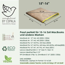 Laden des Bilds im Galerie-Viewer, Nachhaltige Kraftpapier-Laptoptasche 15–16 Zoll | Waschbare vegane Hülle mit gelbem Zipper – Gefüttertes Laptop Sleeve für MacBook Pro/Air, Lenovo, HP
