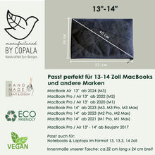 Charger l'image dans la galerie, 13–14" nachhaltige vegane Laptoptasche aus Blättern, MacBook Hülle in grau -metallic/ dunkelbraun