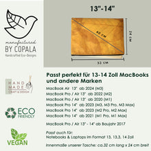Load image into Gallery viewer, Laptop sleeve 13" - 14" inch made from recycled leaves in yellow