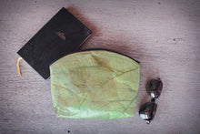 Load image into Gallery viewer, Leaf leather cosmetic bag | Toiletry bag for women | Sustainable mens wash bag | Vegan makeup bag | Unique wedding gift in Green
