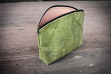 Load image into Gallery viewer, Leaf leather cosmetic bag | Toiletry bag for women | Sustainable mens wash bag | Vegan makeup bag | Unique wedding gift in Green
