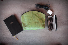 Load image into Gallery viewer, Leaf leather cosmetic bag | Toiletry bag for women | Sustainable mens wash bag | Vegan makeup bag | Unique wedding gift in Green
