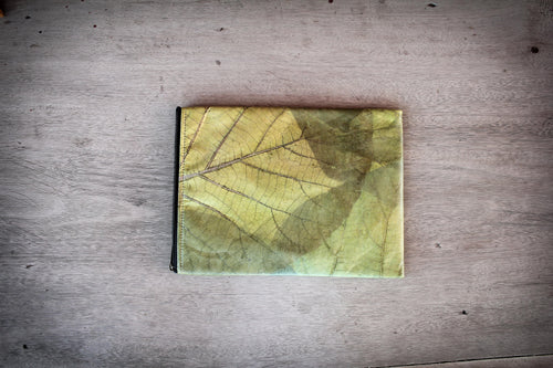 Eco-friendly laptop sleeve crafted from waxed leaves