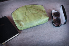 Load image into Gallery viewer, Leaf leather cosmetic bag | Toiletry bag for women | Sustainable mens wash bag | Vegan makeup bag | Unique wedding gift in Green
