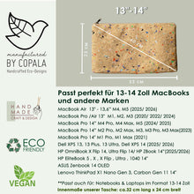 Ladda upp bild till gallerivisning, Gefütterte 13–14" Kork Laptoptasche – Nachhaltige vegane Hülle, wasserabweisende handgefertigte Tasche mit Zipper für MacBook Air / Pro &amp; Notebooks - Farb-Akzenten
