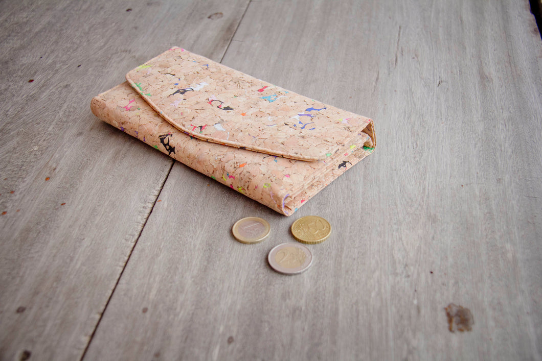Cartera/billetera de corcho con detalles de color