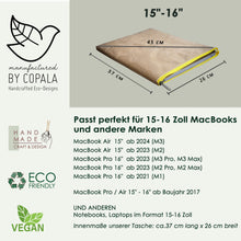 Laden des Bilds im Galerie-Viewer, Laptop-Hülle 15 &quot; - 16 &quot; Zoll aus Kraft Papier mit gelbem Zipper
